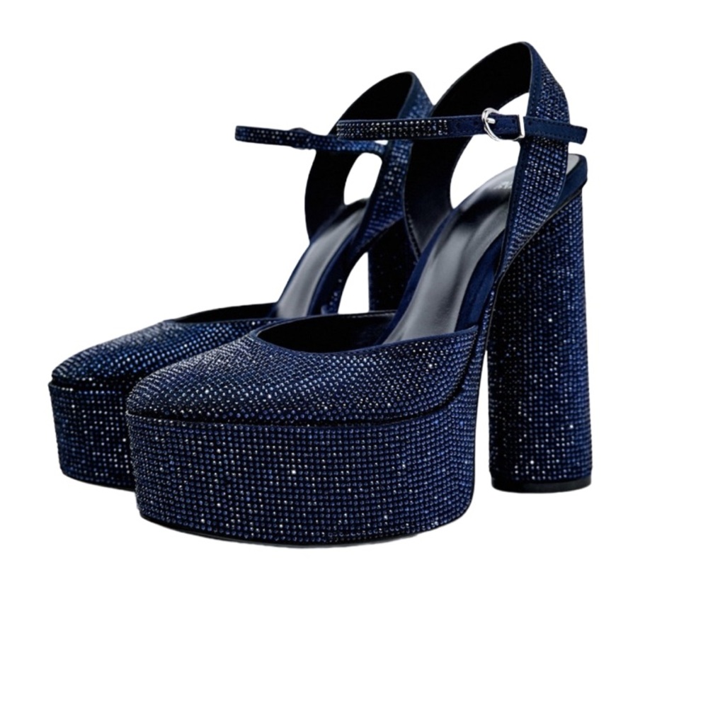 Zara Blue Rhinestone Platform Heels - Picture 1 of 9